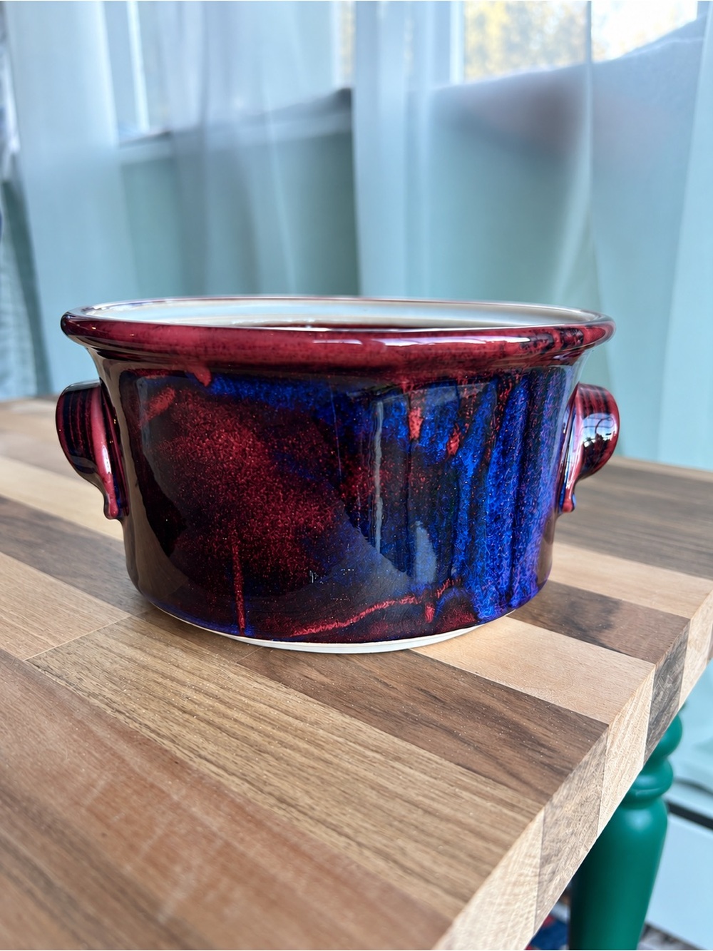 Nancy Freeborn Clayworks Studio Pottery Drip Glaze Serving Bowl Casserole Signed